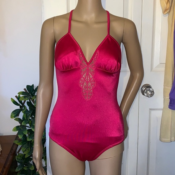 Vintage 70s 80s Striking hot pink Fuschia backless one piece swimsuit b cup - Picture 4 of 15